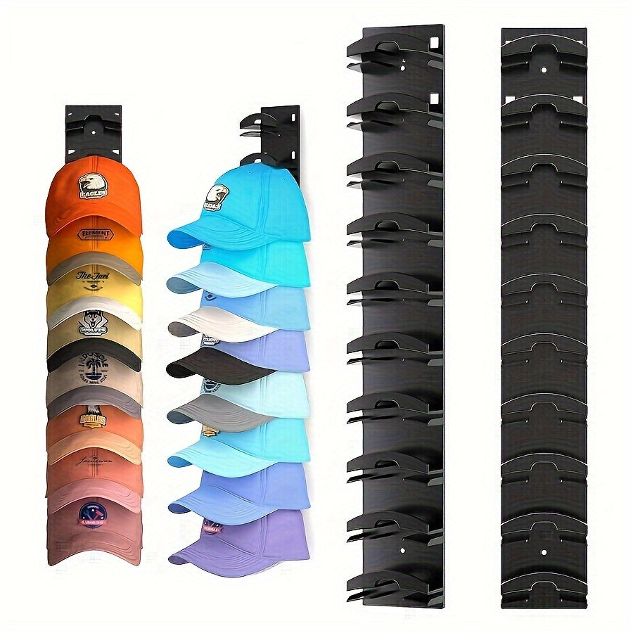 Estante para sombreros de montaje en pared, negro, con capacidad para 20 gorras, respaldo adhesivo duradero