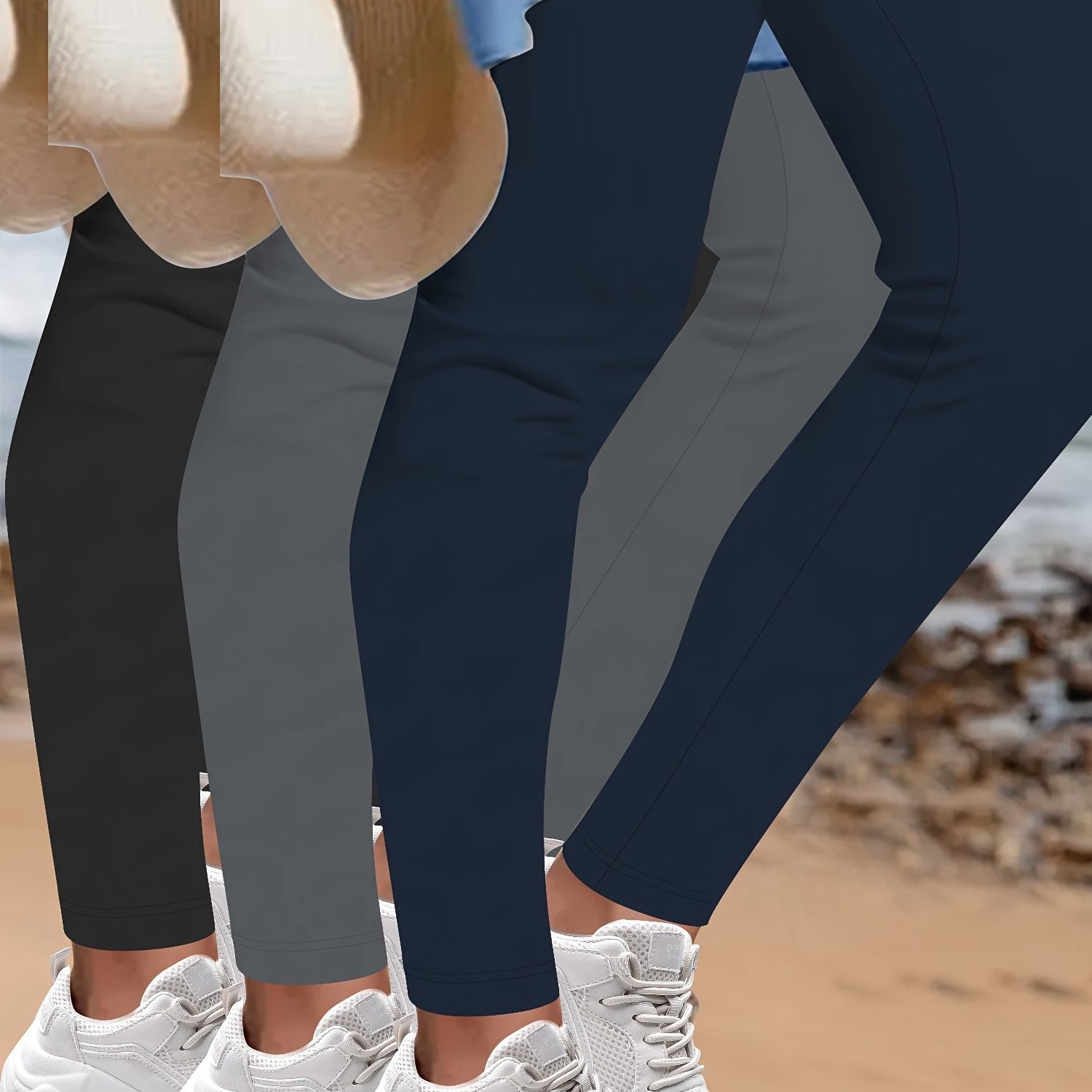 Plus Size Cropped Leggings Women High Stretch Polyester Solid Breathable 3-Pack