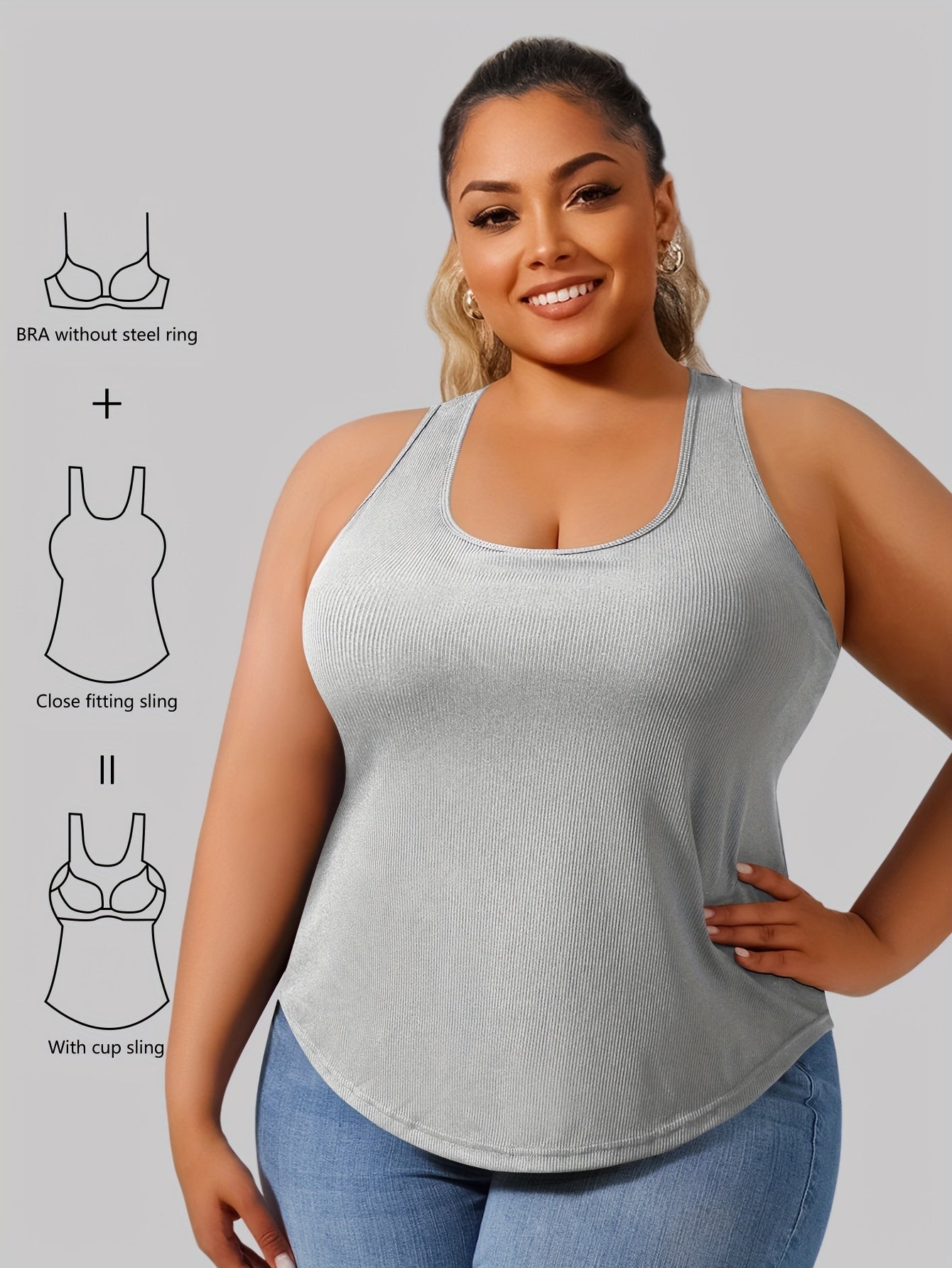 Women's Plus Size Solid Color Racerback Yoga Vest With Cup Padding