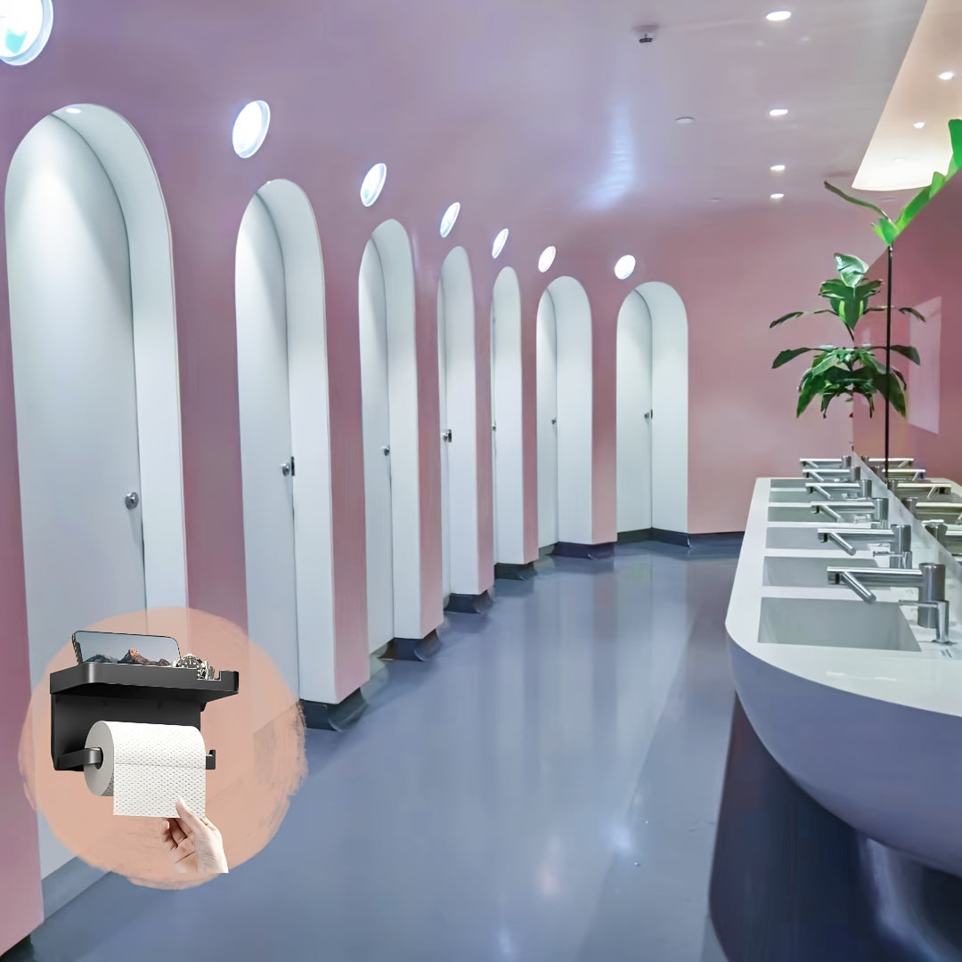 Самоклеящийся держатель для туалетной бумаги с ящиком для хранения бумаги и телефона.