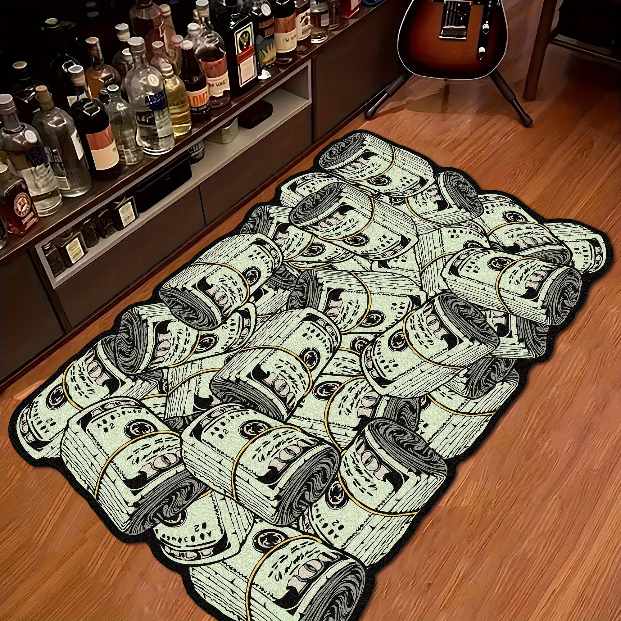 Festive Dollar Bill Pattern Carpet for Living Room or Bedroom Soft and Comfortable