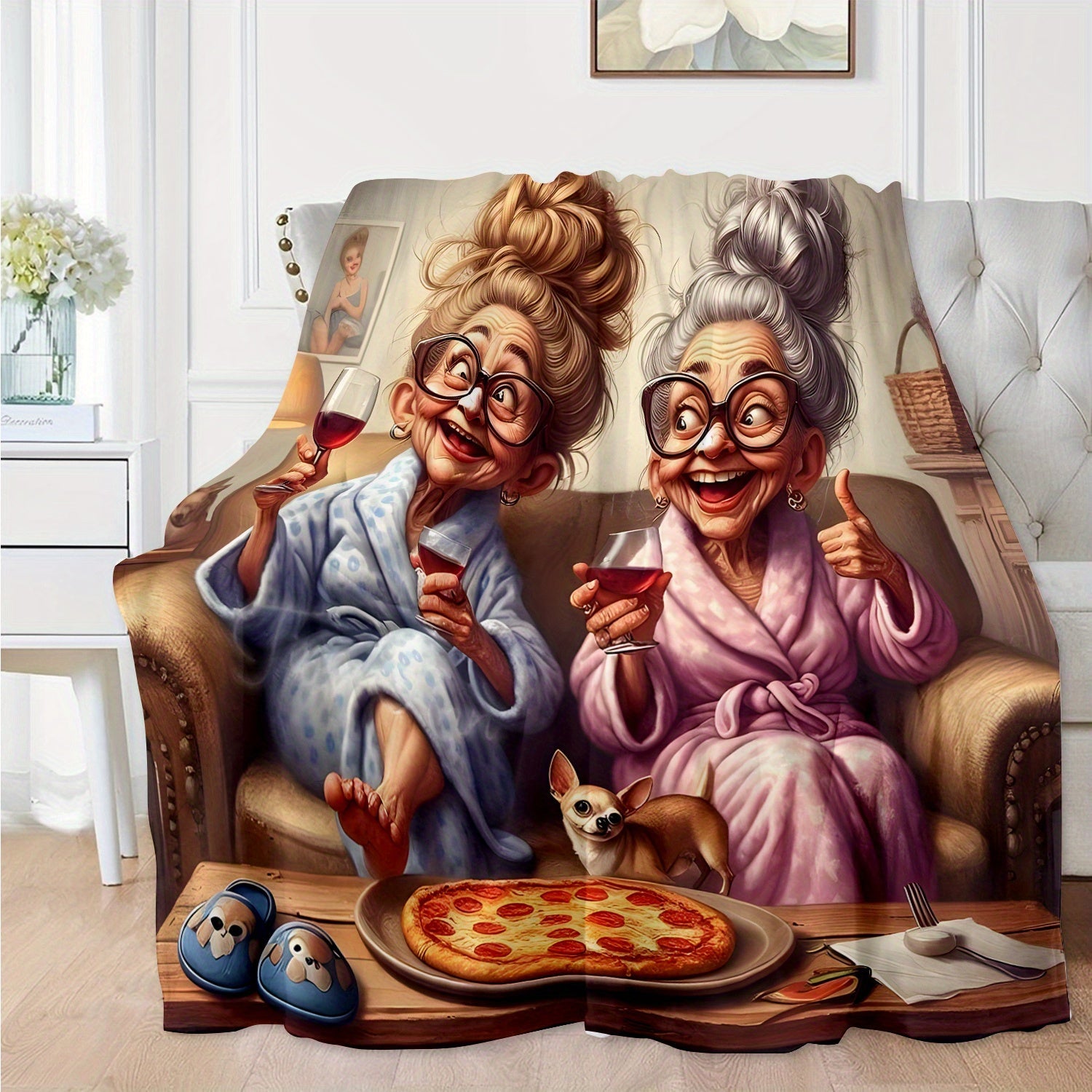 Flannel Throw Blanket for Adults Soft Knitted Polyester Cozy Gift for Elderly