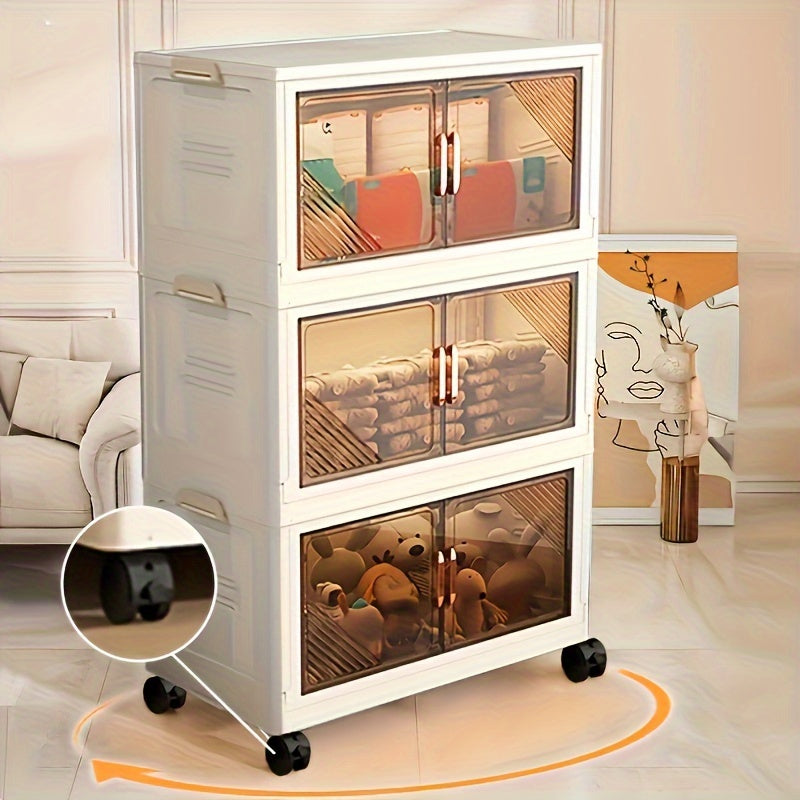 Складной пластиковый органайзер для хранения с дверцами и колесами для домашнего использования