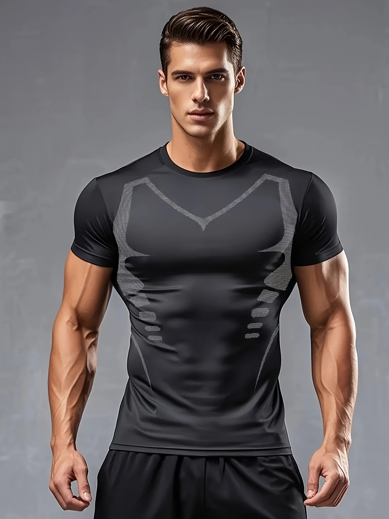 Men's Compression T-Shirt Yoga Cycling Running Breathable Slimming Geometric Print Polyester Elastane