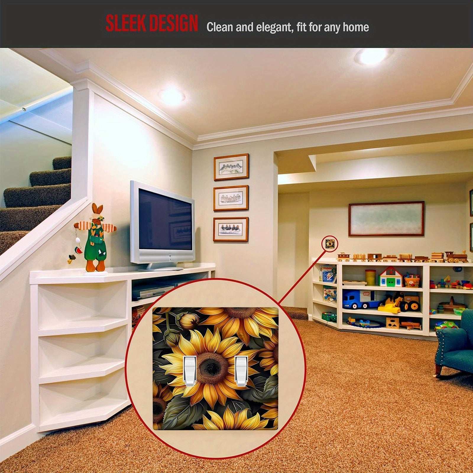 1 dona sindirilmaydigan polykarbonat termoplastik print san'at plitalari, quyosh gul dizayni bilan, 1 gang/2 gang, o'chirish qopqog'i uchun ideal, yotoqxona yoki oshxonada ichki/tashqi foydalanish uchun.