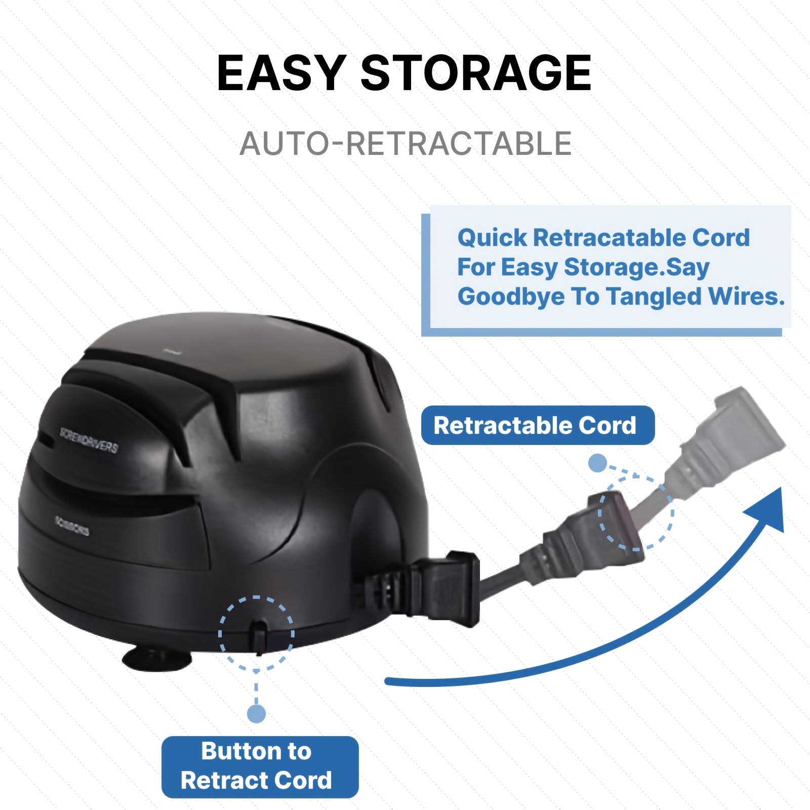 Afilador eléctrico 3 en 1 con cable retráctil para cuchillos de cocina y deportivos