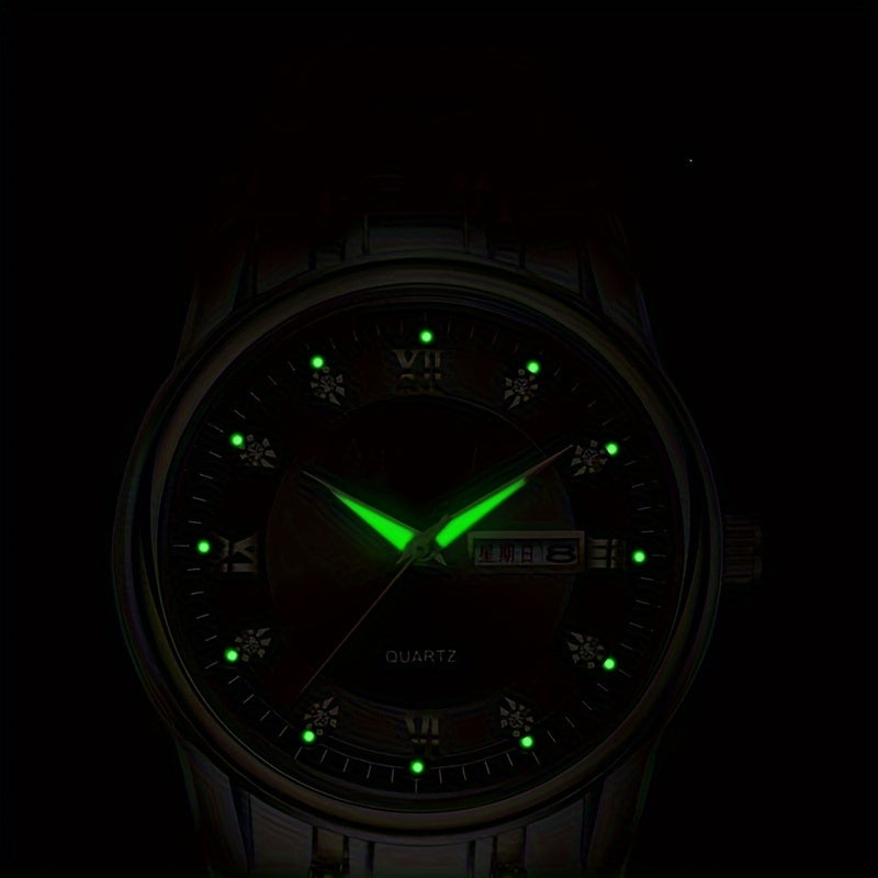 Women's Watch Ultra-Thin Steel Strap Quartz Luminous Week Calendar Light Luxury