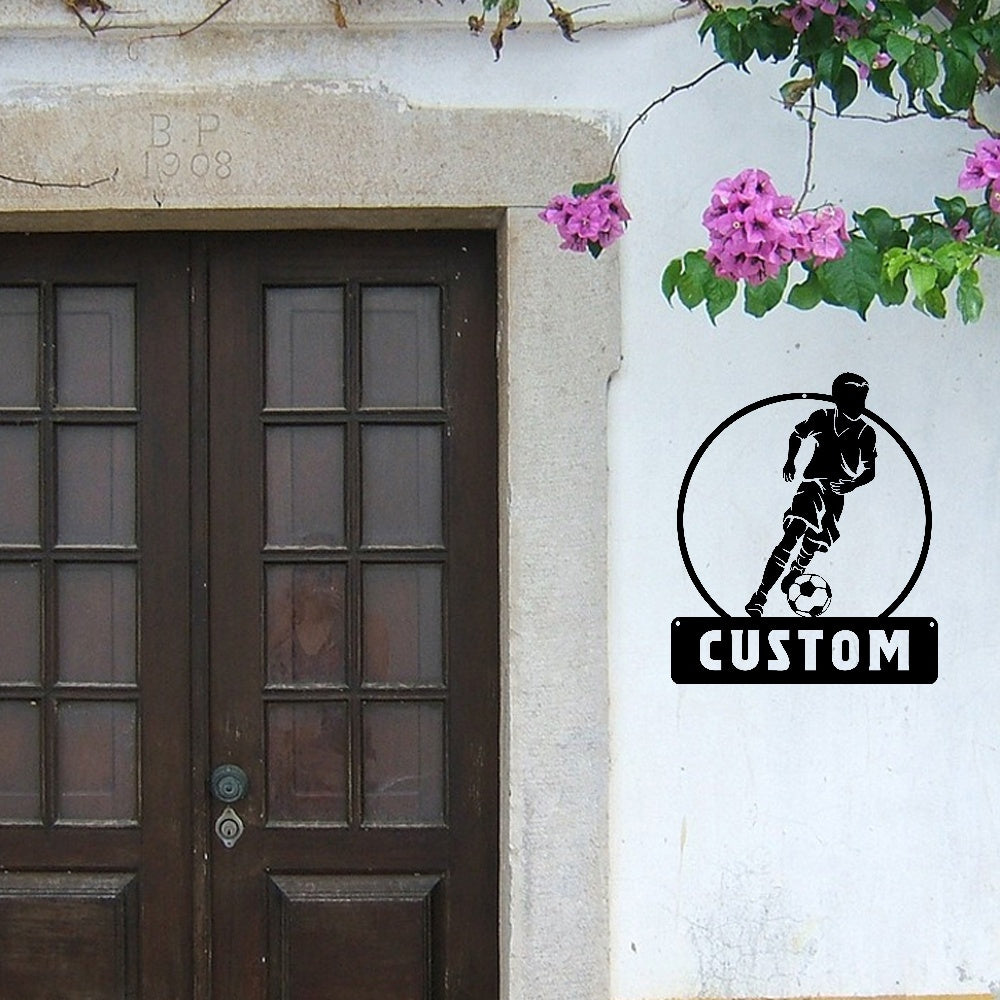 Personalized Soccer Wall Art Metal Sign Weatherproof Indoor Outdoor Black Iron