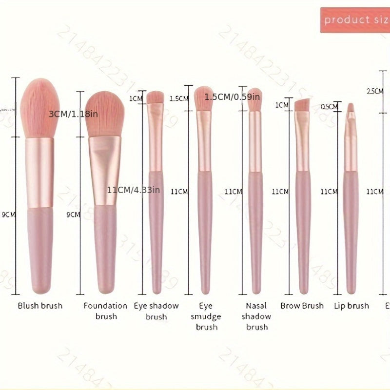 8-Piece Makeup Brush Set with Viscose Brush Heads and Plastic Handles