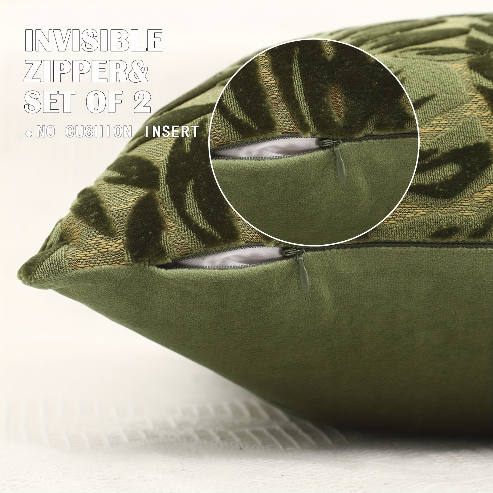 Set of Two Tropical Plant Polyester Chenille Jacquard Throw Pillow Covers for Living Room Decor