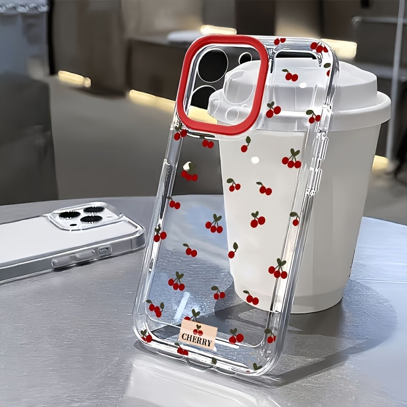 Funda de TPU con diseño floral de cereza para iPhone con protección anticaídas