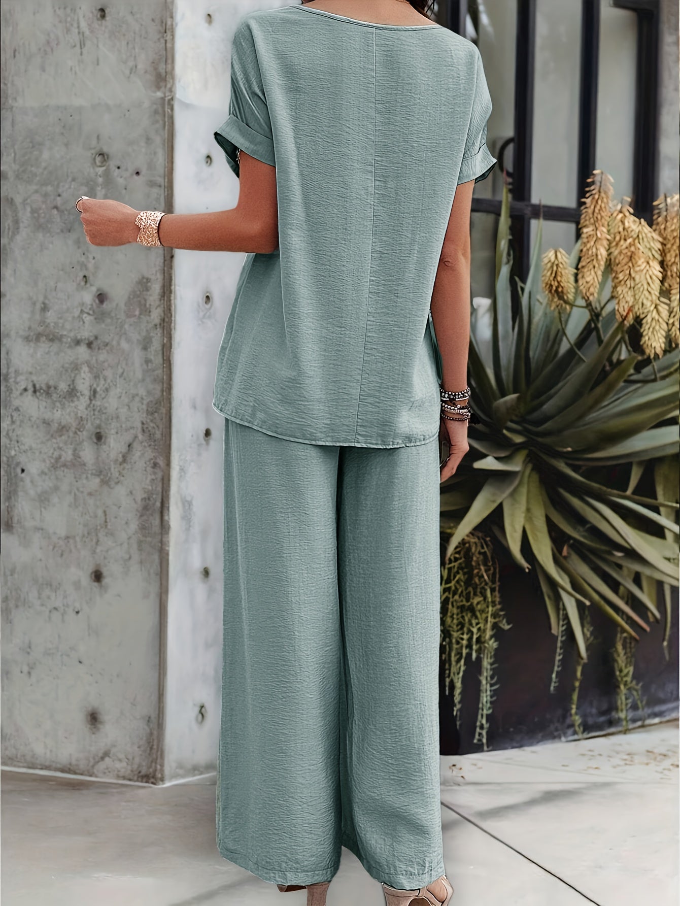 Conjunto de pantalones de color sólido para mujer con detalles de encaje para primavera y verano