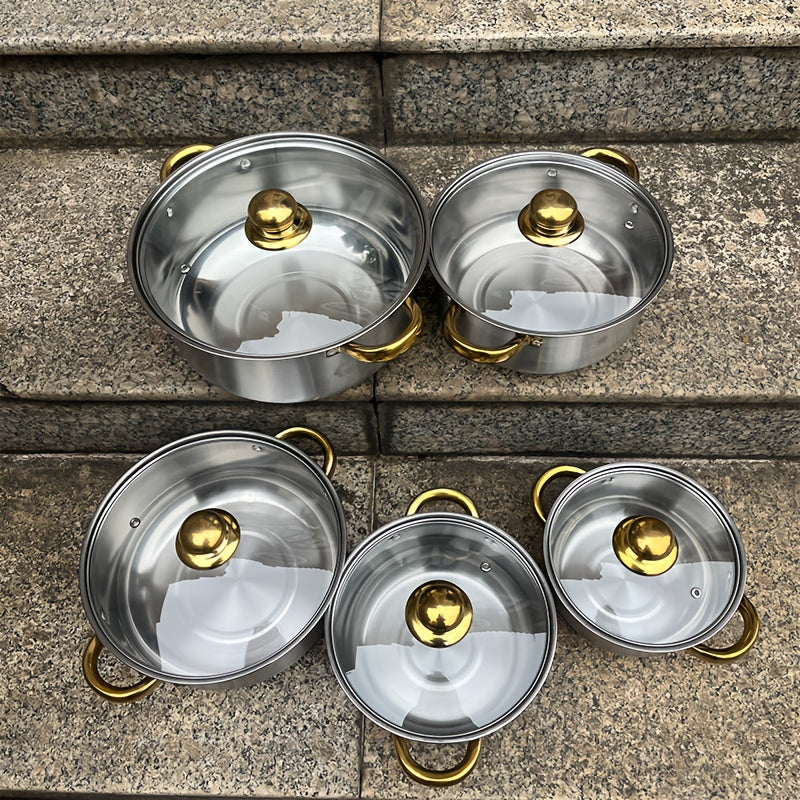 Olla de sopa de acero inoxidable con doble asa para cocinas de inducción, antiadherente y fácil de limpiar