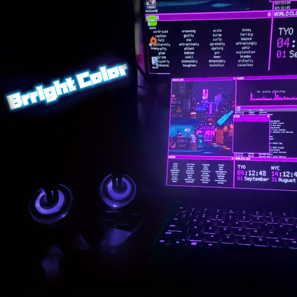 Desktop Computer Speakers with LED Lights and Microphone Stereo USB Wired