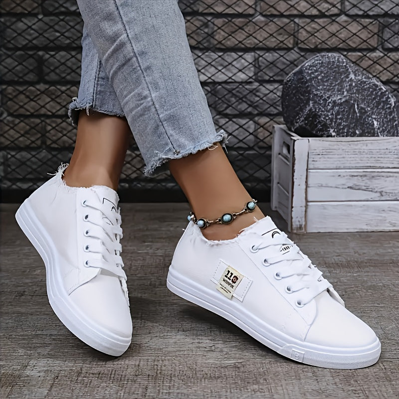 Women's Flat Casual Shoes, Plain Color Low-Top Lace-up Trainers