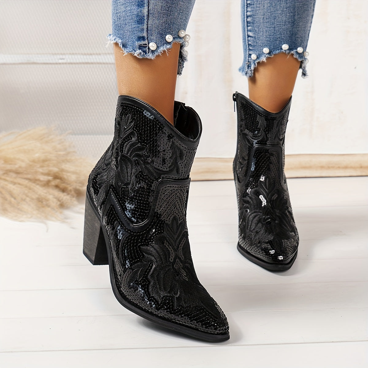 Women's Pink Zipper Western Style Boots for Music Festivals and Travel