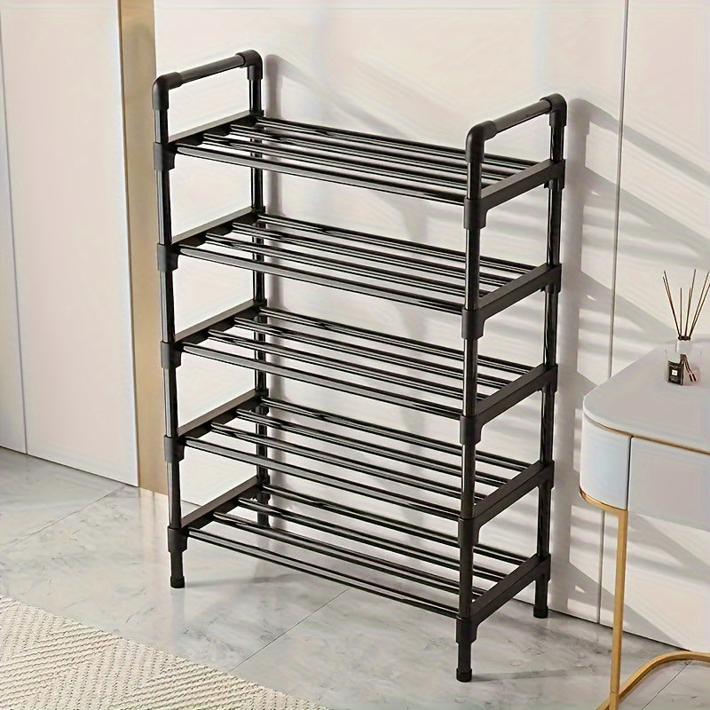Compact Black Metal Multi-Layer Shoe Rack for Entryway Bedroom Hallway
