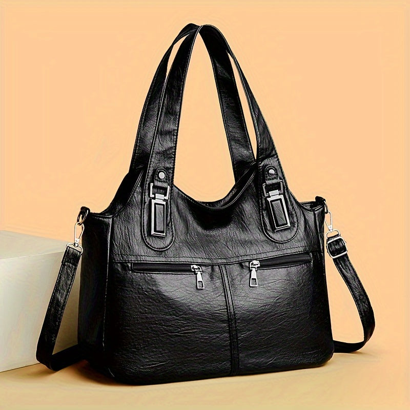 Vintage Style Tote Bag for Women with Adjustable Strap Zipper Closure Polyester Lining Large Capacity