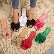 Women's Plus Size Open-Toe Slip-On Sandals with Black Bow Summer Beach