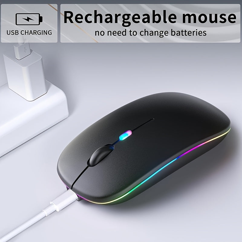 Wireless Slim Mouse with 2.4G and Bluetooth, Rechargeable, USB Receiver