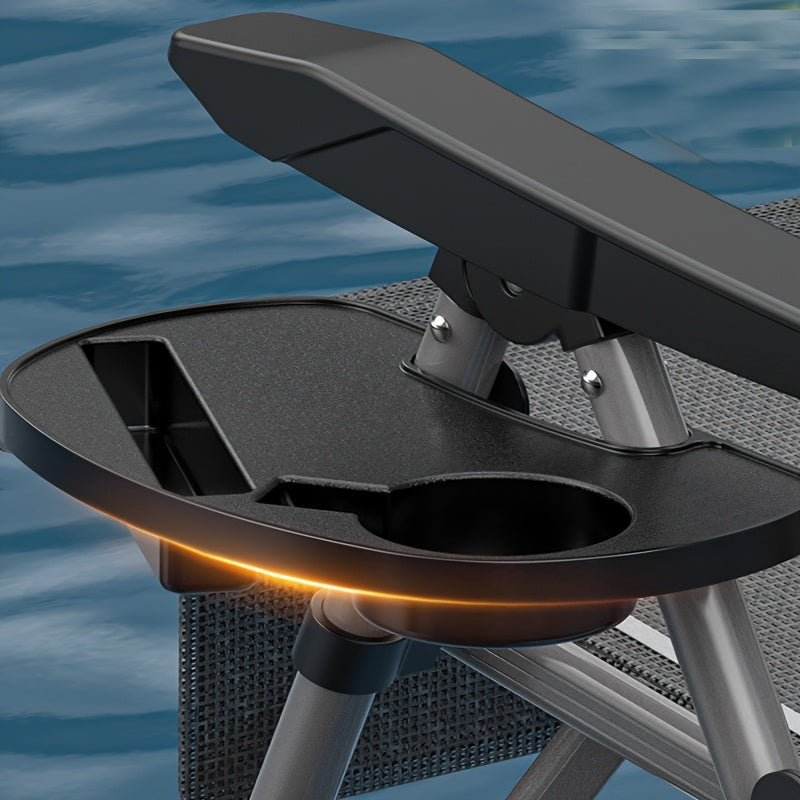 Black Plastic Portable Folding Chair Tray Table with Cup and Phone Holders