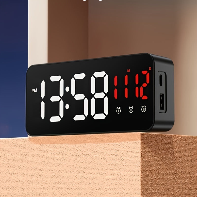 LED Clock with Smart Alarm and Mirror Design for Home Decor
