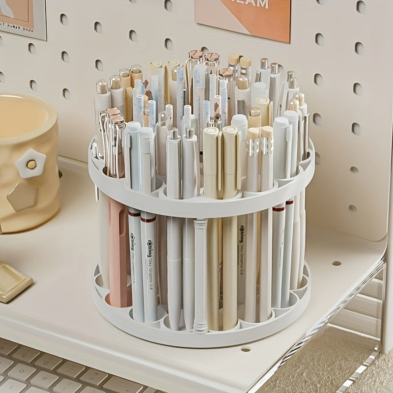 White Plastic Desk Organizer with Glaze Finish Rotating Brush and Pen Holder