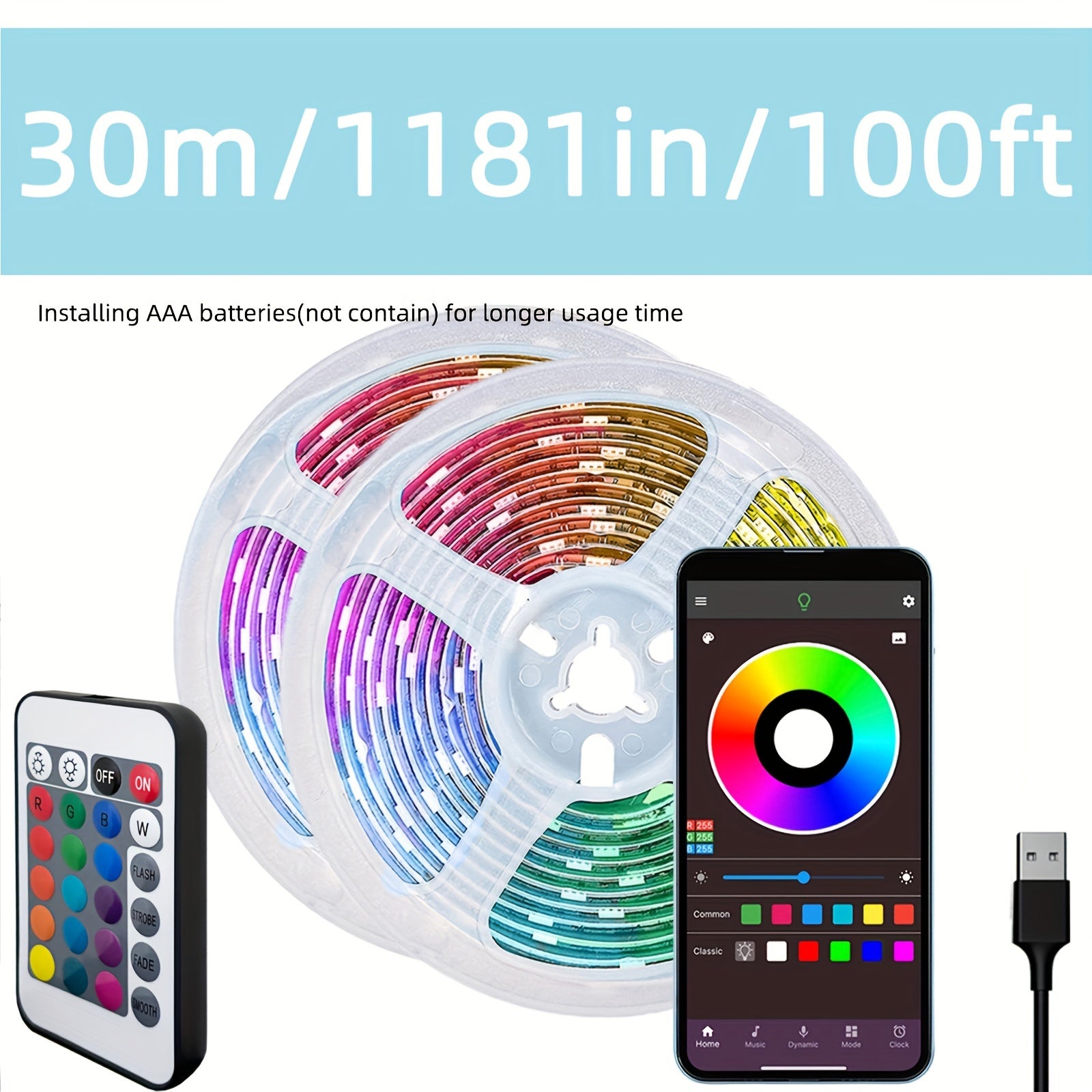 LED Strip Lights RGB Dimmable USB Music Sync Timer for Bedroom Game Room Decor