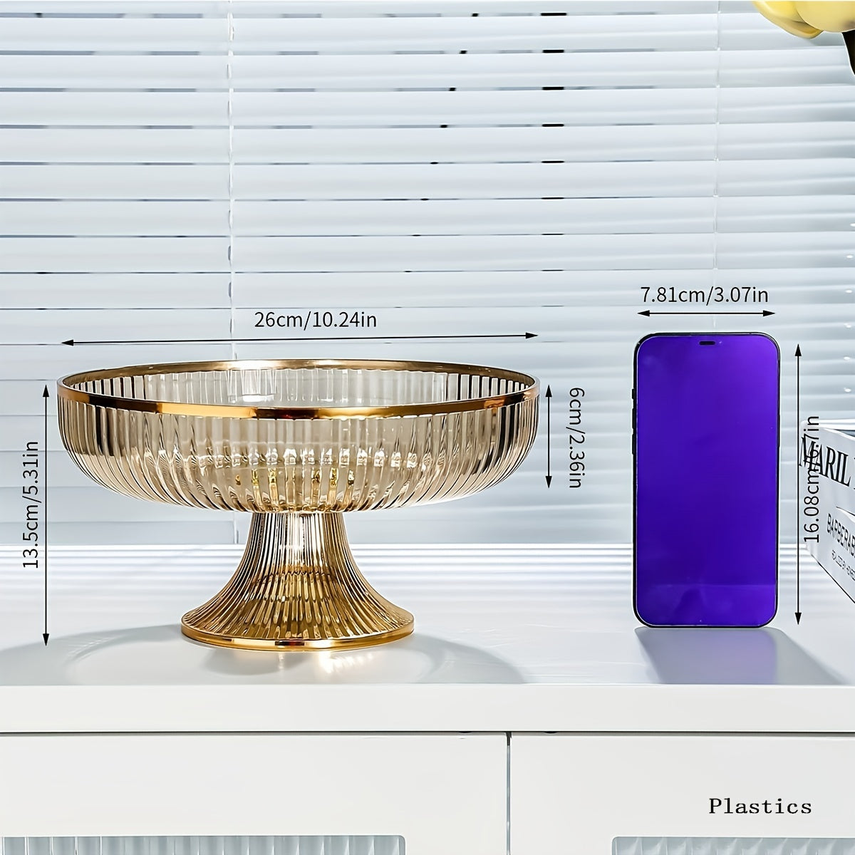 Acrylic Fruit Bowl with Gold Rim and Luxurious Texture for Snacks and Decor