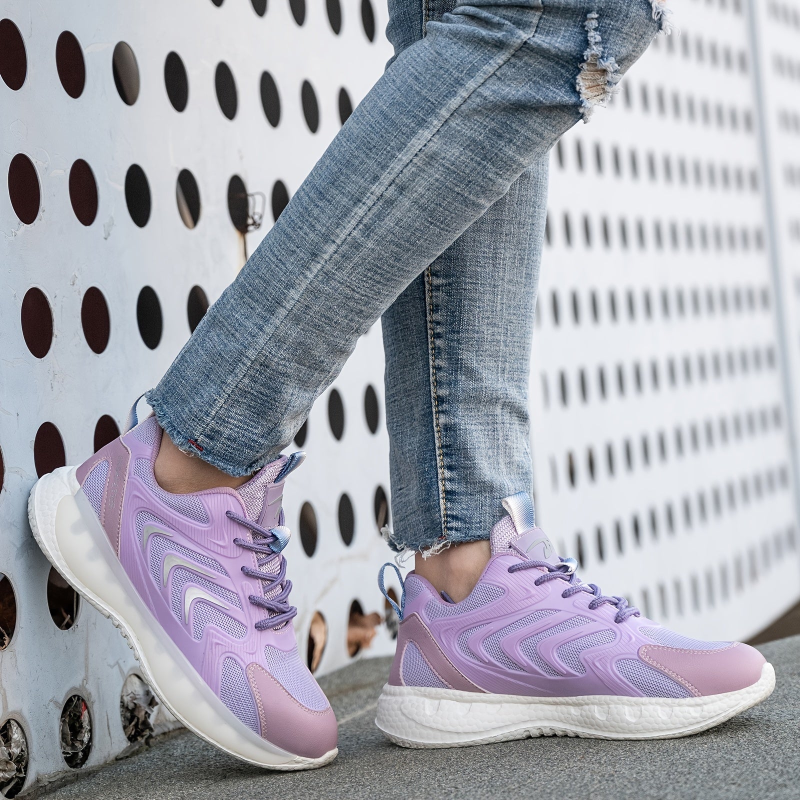 Women's Anti-Slip Breathable Fabric Work Sneakers Rubber Sole Casual Shoes Black Lavender