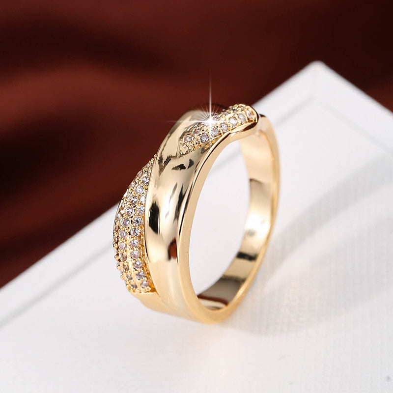 18K Gold Plated Zirconia Cross Ring for Women and Girls Elegant Jewelry