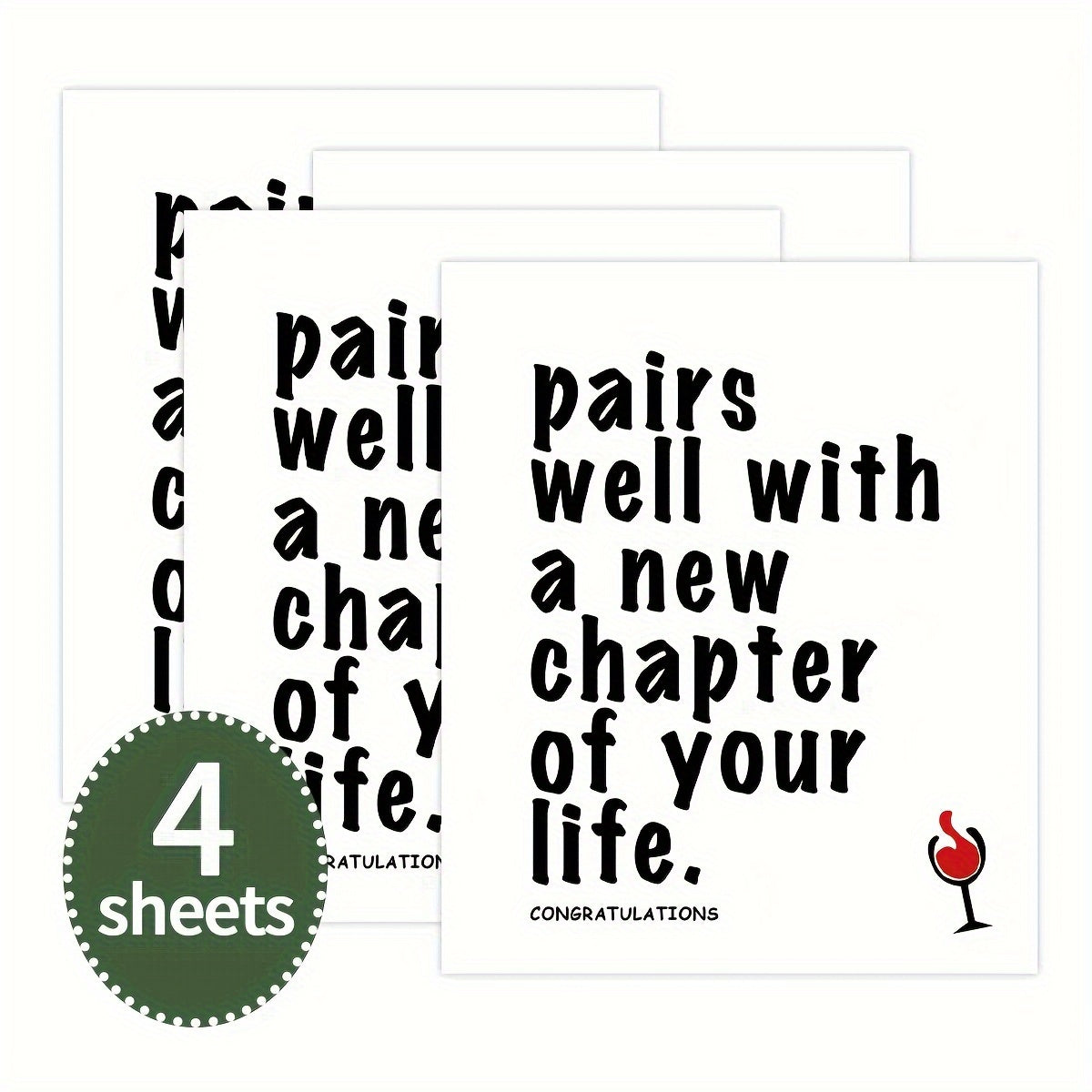 Set of 4 Black and White Wine Labels for Celebrations and Gifts