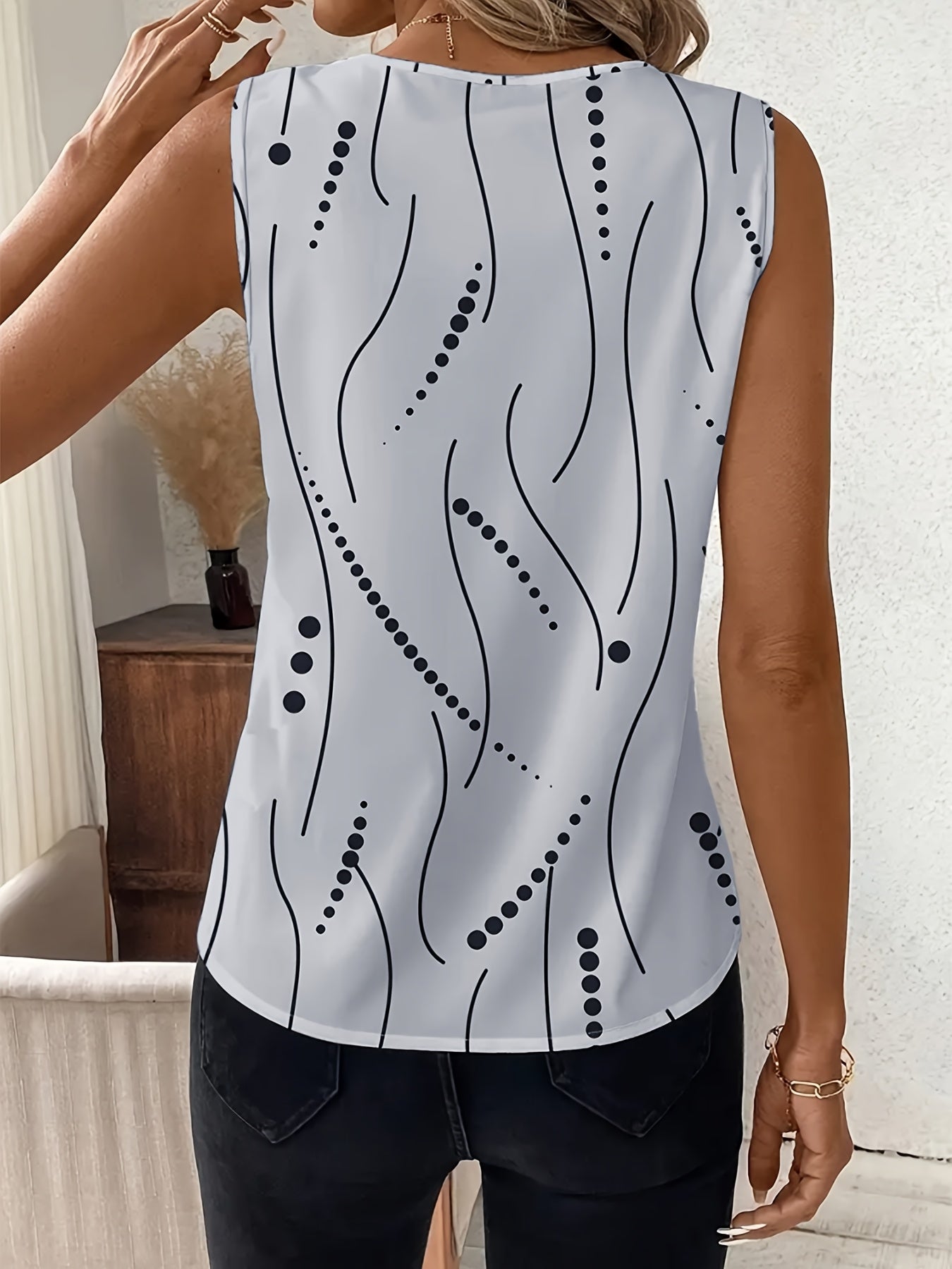 Women's V-Neck Polka Dot Sleeveless Tank Top Breathable Summer Casual Top