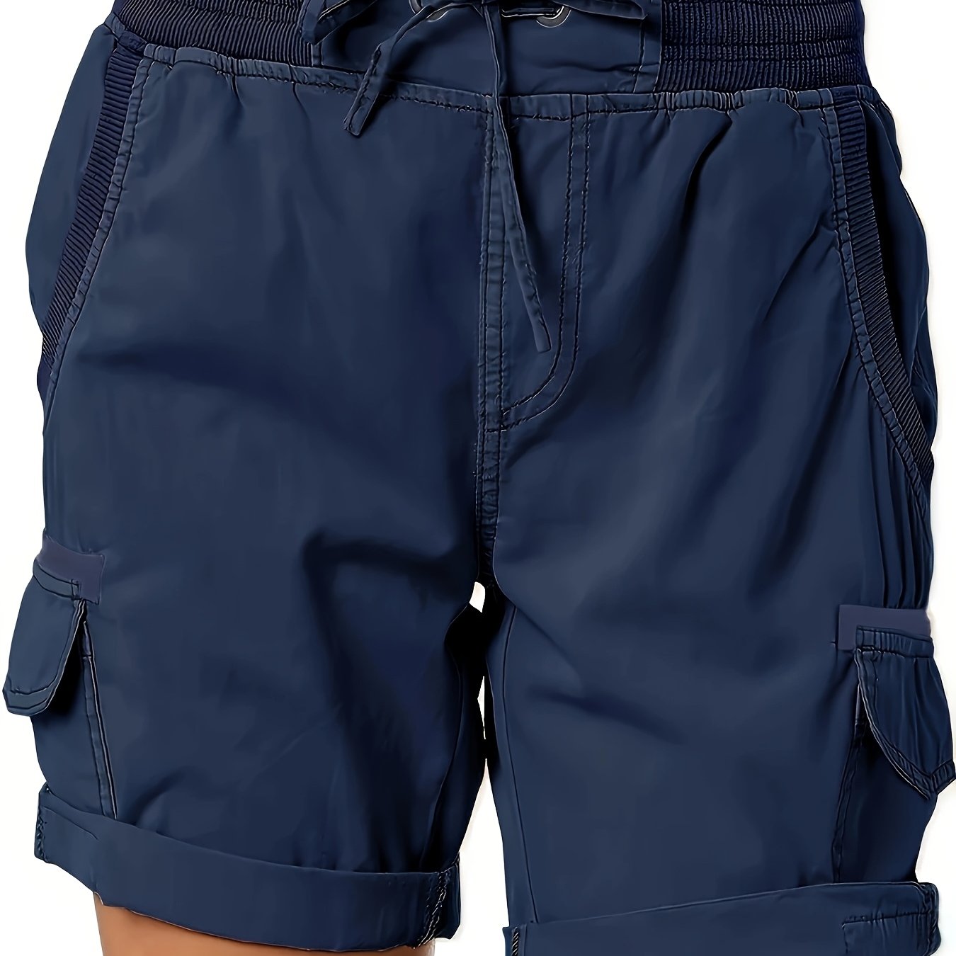 Plus Size Women's Black Cargo Shorts With Drawstring Waist