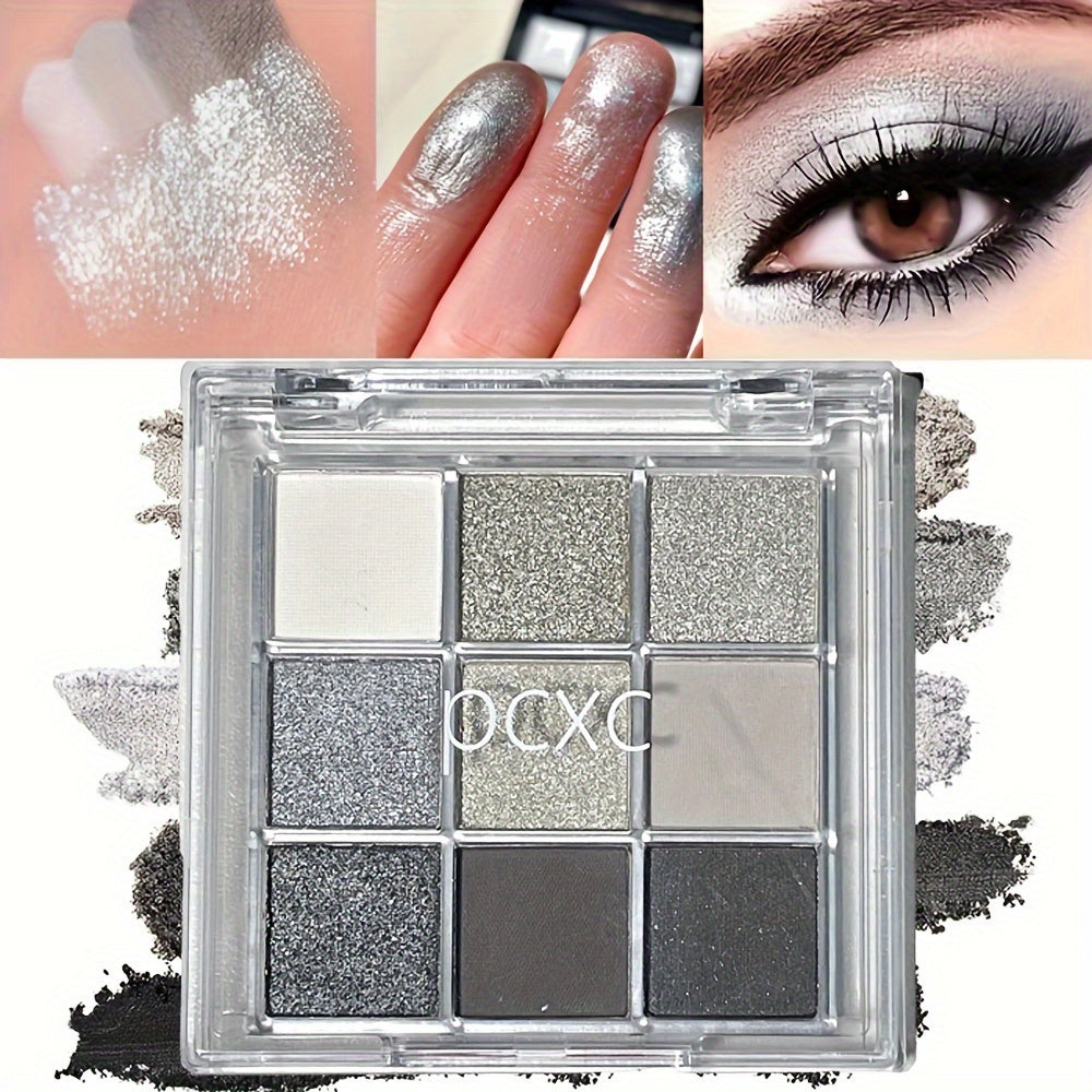 Women Eyeshadow Palette 9 Colors Black Gray Silver Glitter Matte Smoky