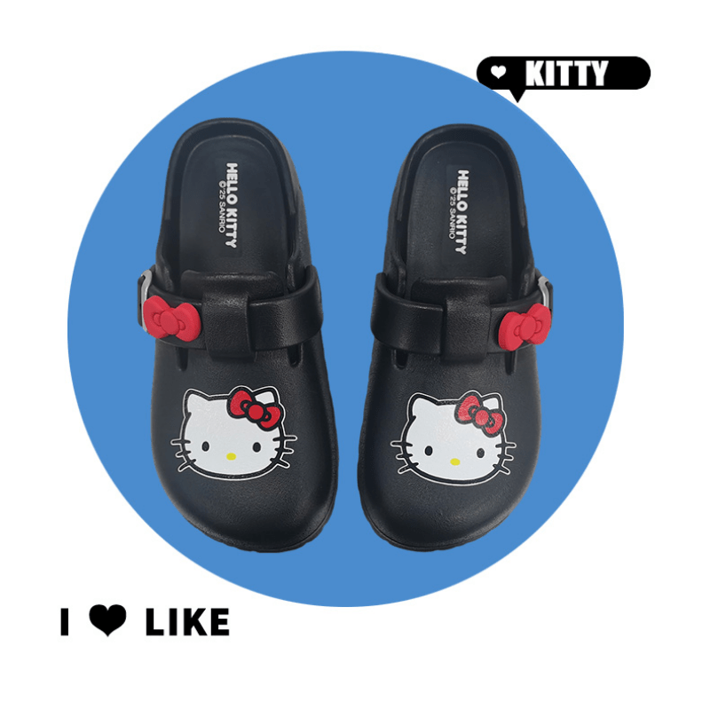 Unisex EVA Clog Slippers Black Indoor Outdoor Water Shoes with Cartoon Bow