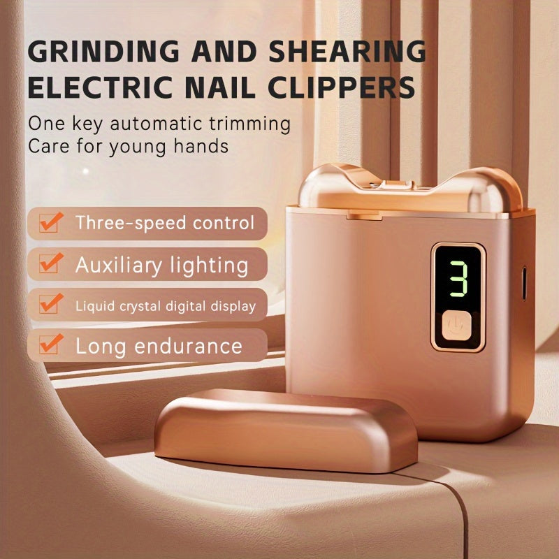 Rechargeable Electric Nail Clipper for Adults with Silent LED Light and Three-Speed Nail Grinder