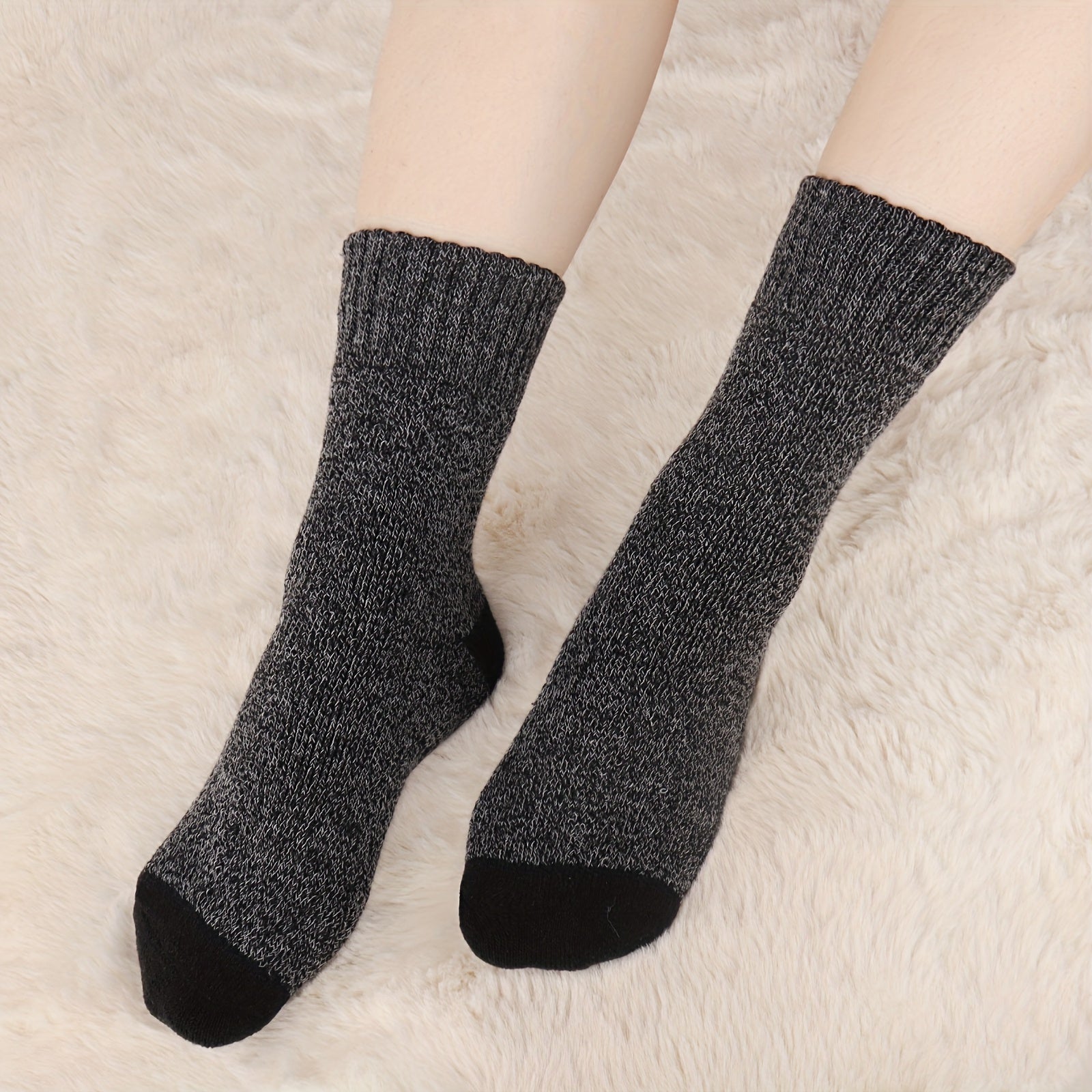 Men's Thermal Winter Socks 5 Pairs Breathable Wool Blend Ribbed Cuffs Outdoor