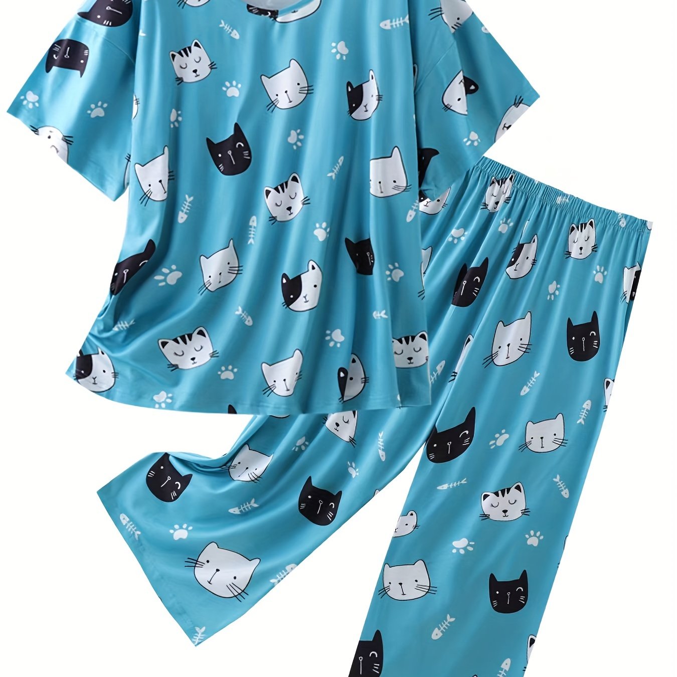 Women's Plus Size Pajama Set Soft Polyester Short Sleeve Heart Print