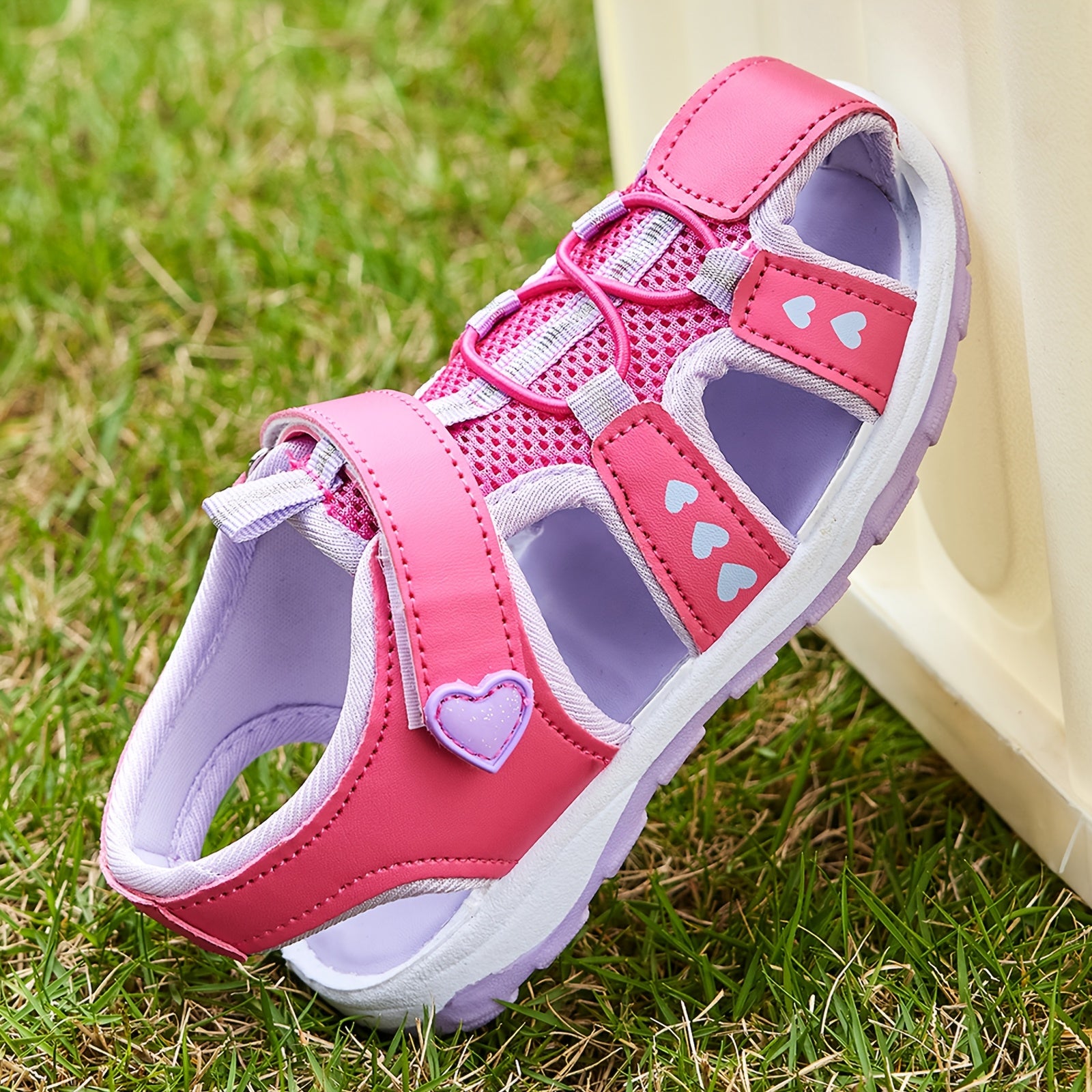 Kids' Breathable Lightweight Running Sandals Pink Purple Striped Non-Slip PU