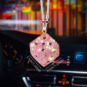 Unisex Stainless Steel Rhinestone Dice Car Rearview Mirror Pendant Auto Accessory
