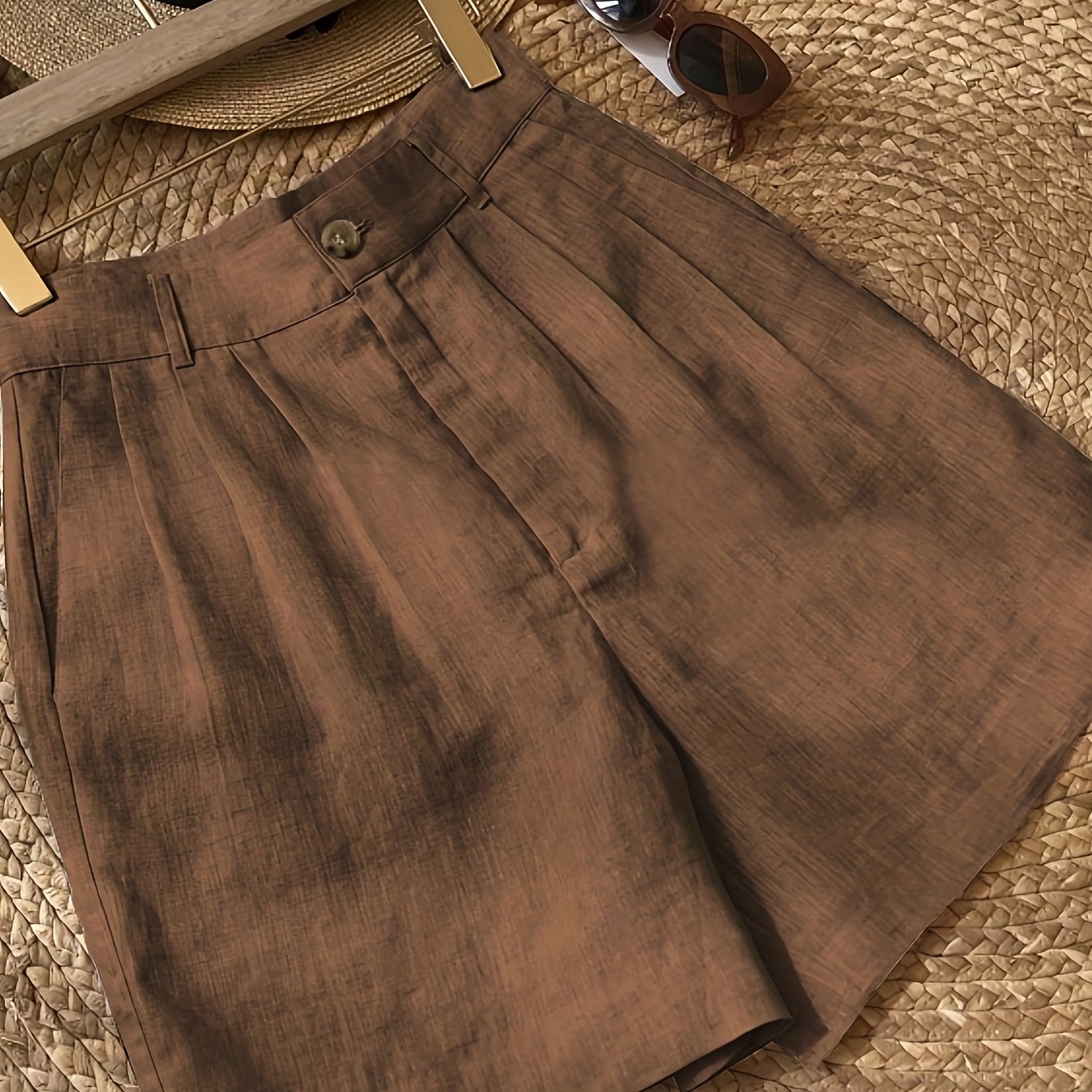 Women's Plus Size Brown Wide Leg Shorts Breathable Pockets