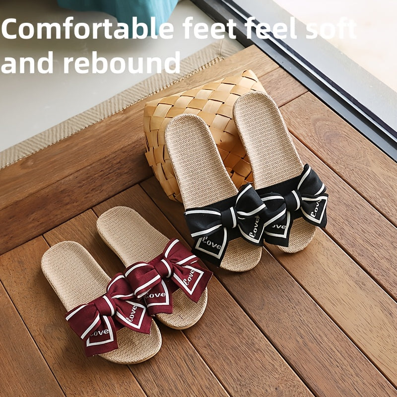 Women's Linen Bow Slippers with Platform Sole Indoor Outdoor