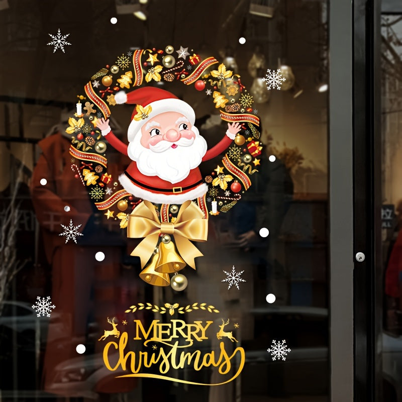 Set of 2 Christmas Wreath Window Clings Holiday Decor for Glass Doors