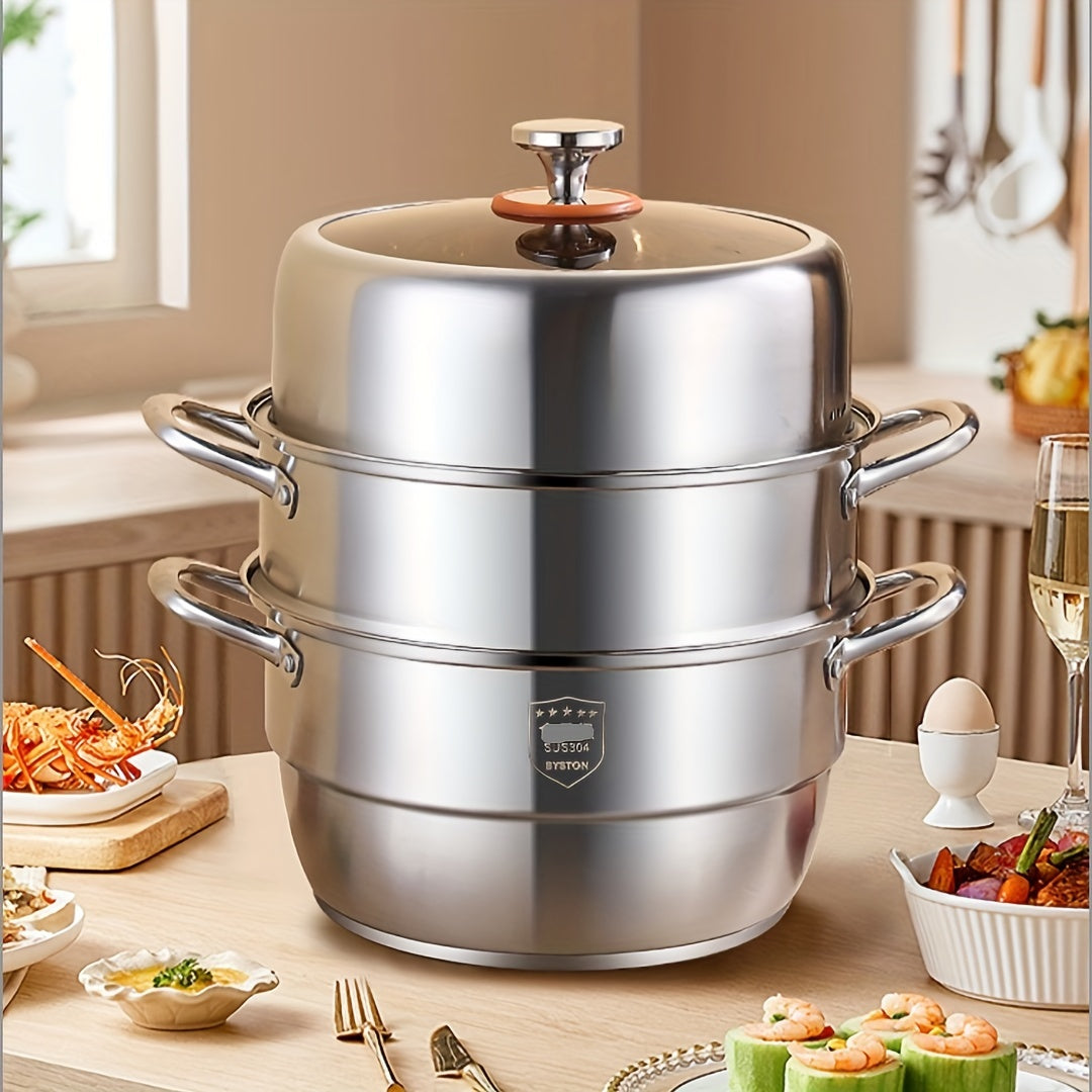 3-qavatli zanglamaydigan po'latdan tayyorlangan bug'langich 30.48cm, buns, dengiz mahsulotlari sho'rva, induksiya, gaz uchun