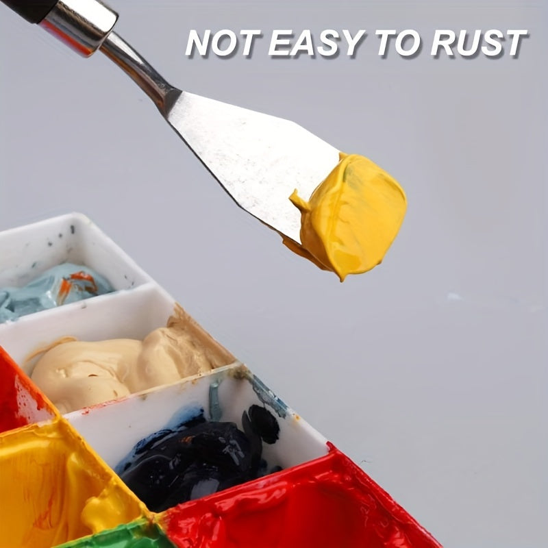 Набор ножей для палитры из нержавеющей стали для масляной живописи, доступный в различных размерах и формах.