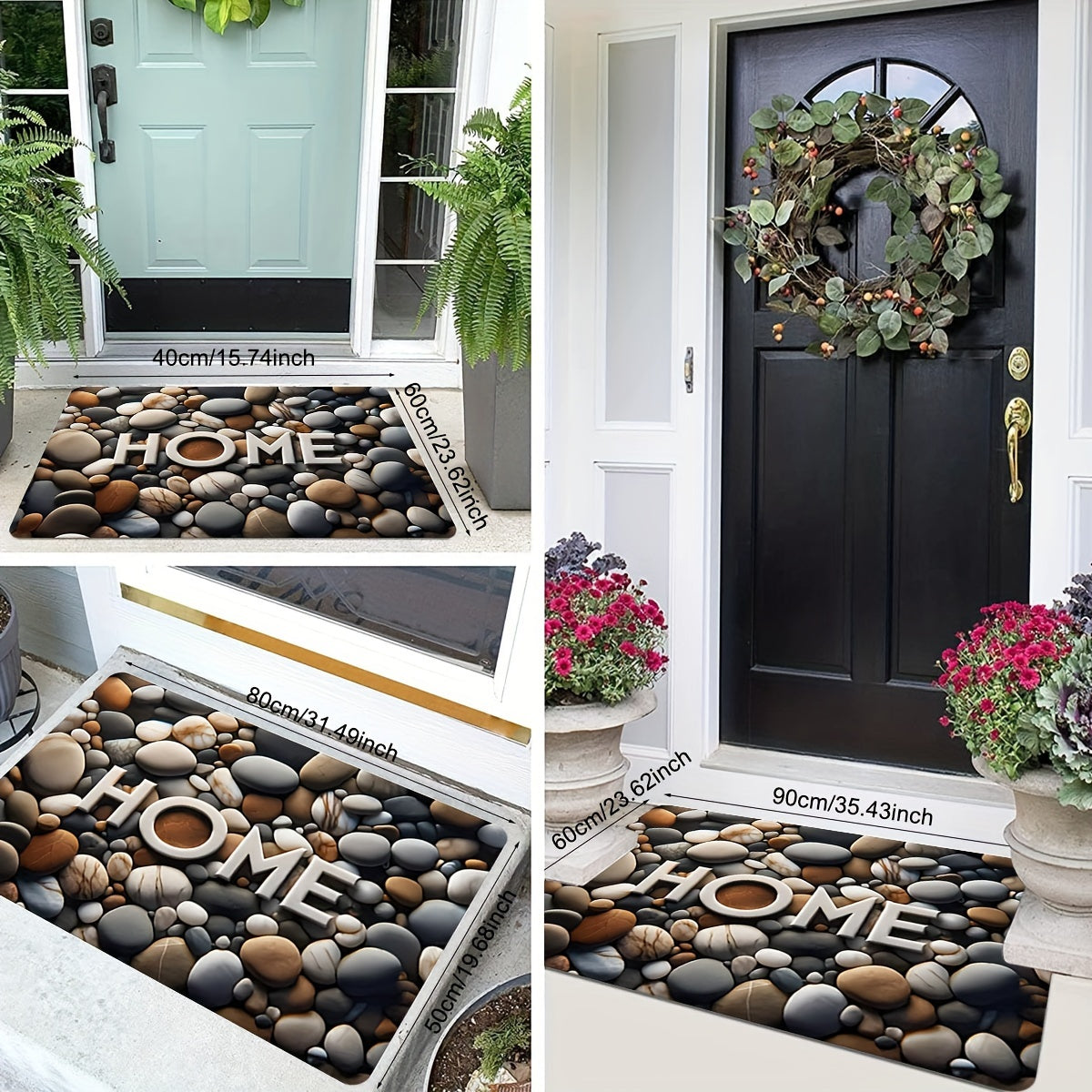 Coastal Stone Flannel Welcome Rug with Memory Foam Non-slip Absorbent Floor Mat