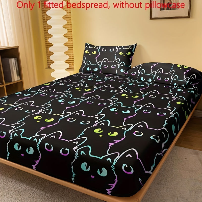 Fitted Bed Sheet with Colorful Cat Print Brushed Soft Deep Pocket for Bedroom or Guest Room