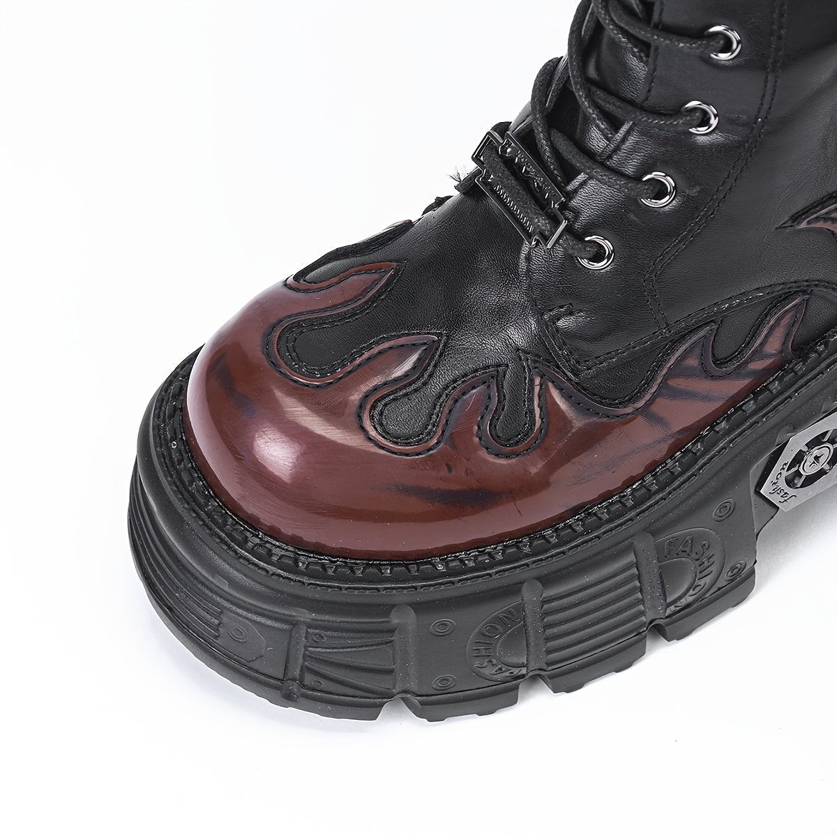 Women's Faux Leather Punk Flame Mid-Calf Platform Boots