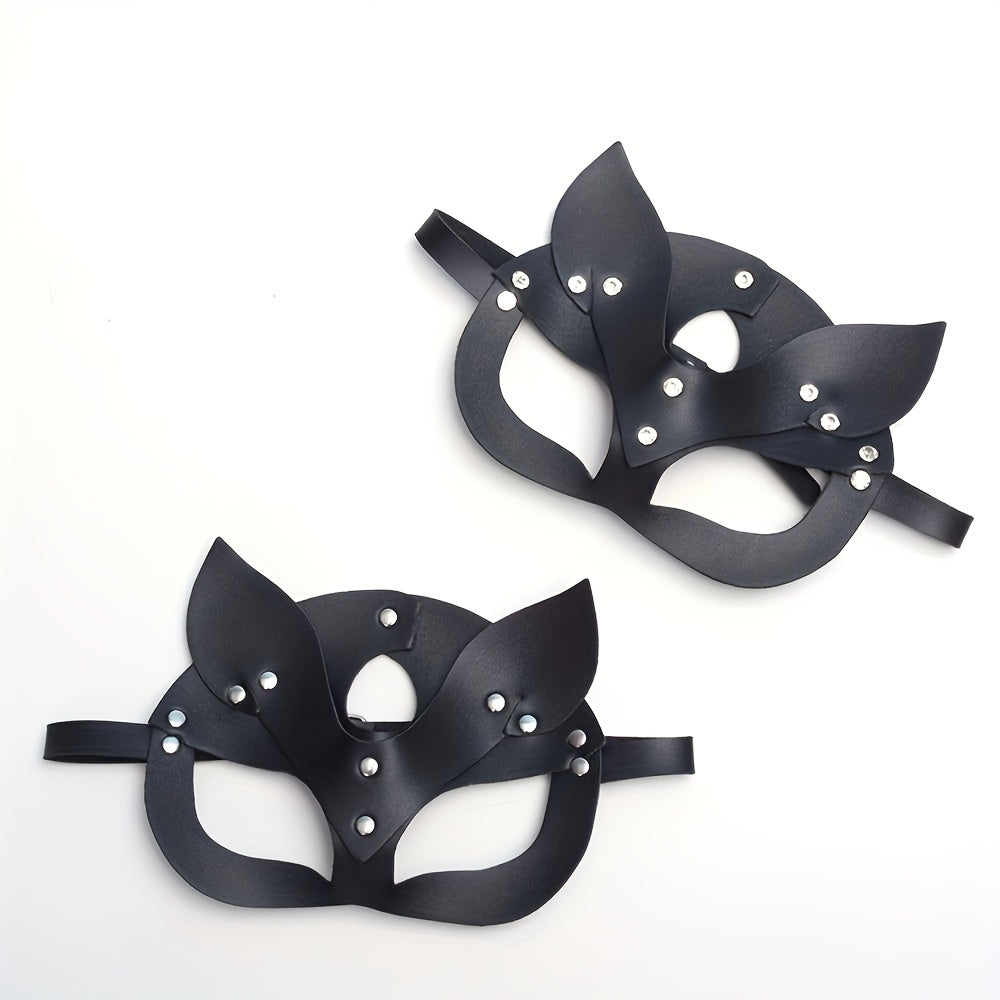 Women's Leather Cat-Ears Mask Adult Party Accessory SM Kink Gear 19.5cm